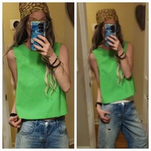 Banana Republic Thick Bright Neon Lime Green Button Back Tank